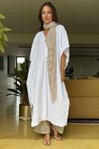 Made in Italy Eos Linen Blend Ruche Dress White
